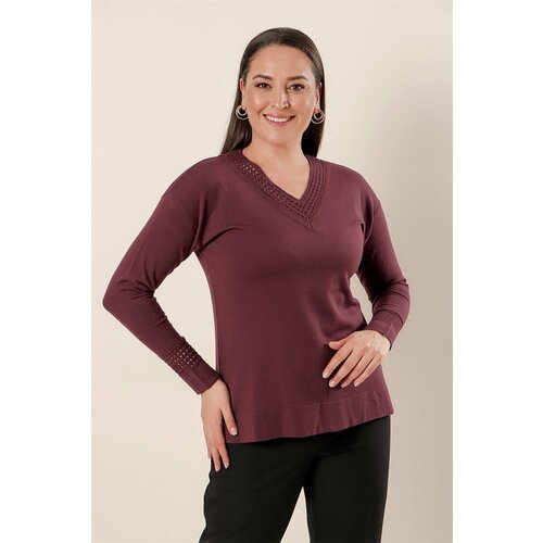 By Saygı The collar and sleeve ends are silvery perforated. Work Front Short Long Back Plus Size Acrylic Sweater Plum. Slike