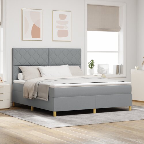 Box Postelja z vzmetnico z vzmetnico Svetlo siva 180 x 200 cm blago, (5000128383) Slike