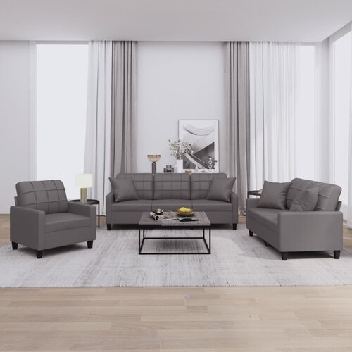  3-dijelni set sofa s jastucima sivi od umjetne kože Cijene