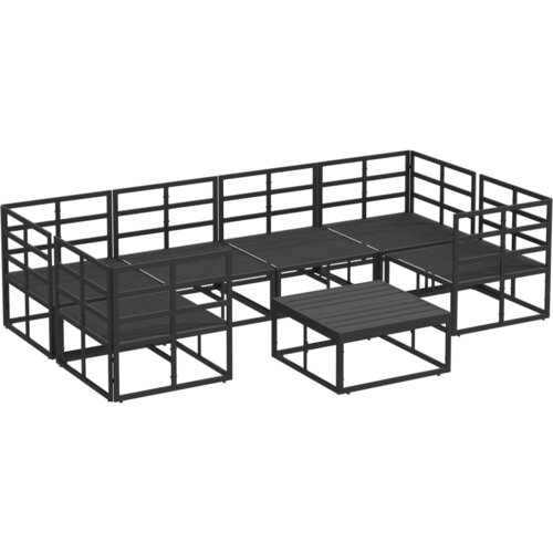 VidaXL Vrtna sedežna garnitura 7 pcs Črna Aluminij Slike