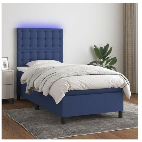 VidaXL Krevet box spring s madracem LED plavi 90x190 cm od tkanine Slike