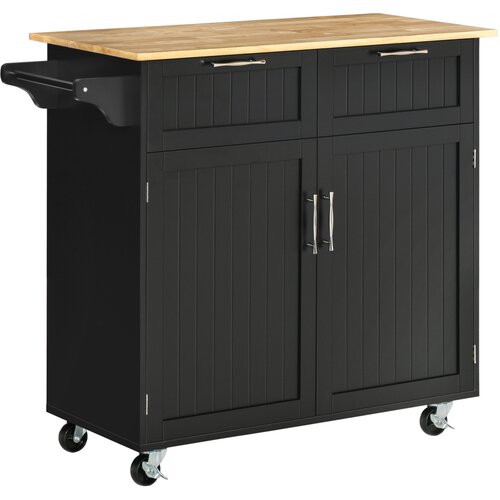 HOMCOM leseni večnamenski kuhinjski voziček z 2 predaloma, omarico in 4 kolesi, 104x46x91cm, črn, (20745309) Cene