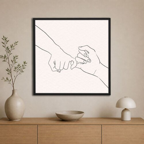 Wallxpert uramljena slika na platnu Cc-K-Sy-1020, linijski crtež dve ruke spojene malim prstima, 60 x 60 cm Cene