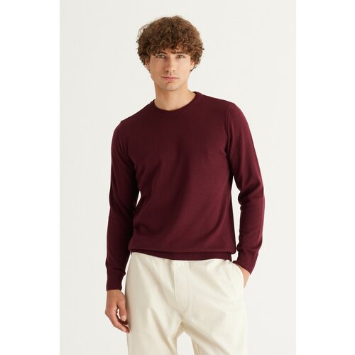 ALTINYILDIZ CLASSICS Men's Claret Red Standard Fit Normal Cut Crew Neck Cotton Knitwear Sweater. Slike