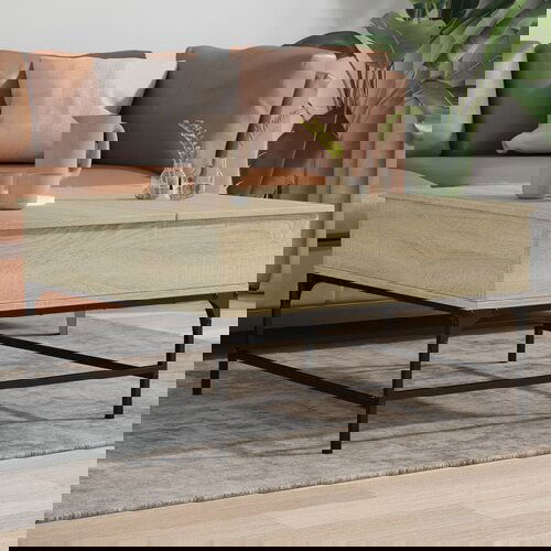 VidaXL Klubska mizica sonoma hrast 80x80x50 cm inžen. les in kovina Slike