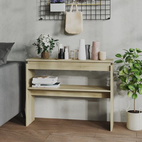 VidaXL Konzolna mizica sonoma hrast 102x30x80 cm iverna plo&amp;scaron;ča Slike