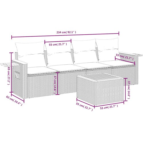  5-dijelni vrtni set sofa s jastucima bež od poliratana Slike