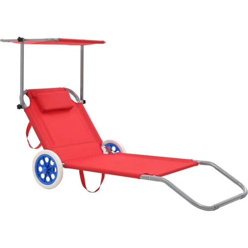vidaXL Zložljiv ležalnik s streho in kolesi jeklo rdeč, (20662325) Cene