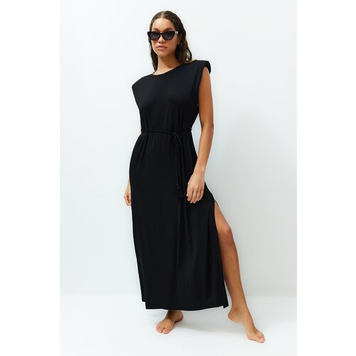 Trendyol Black Maxi Knitted Tie Beach Dress Slike