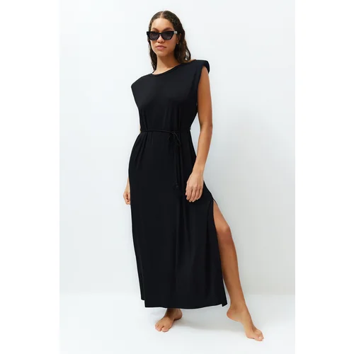 Trendyol Black Maxi Knitted Tie Beach Dress