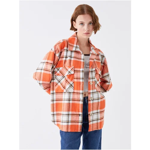 LC Waikiki Women's Plaid Long Sleeve Oversize Shirt Jacket