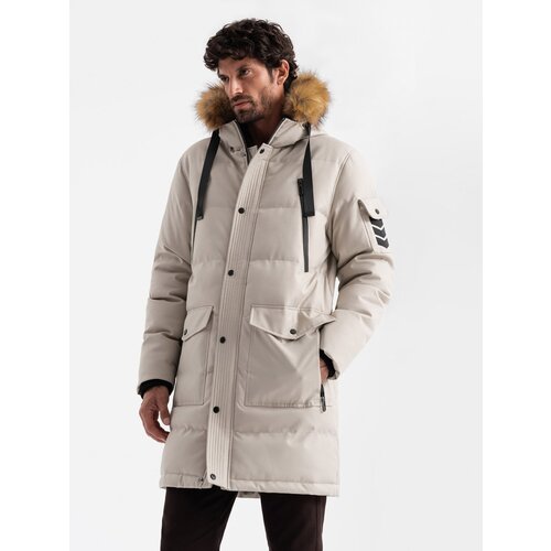 Ombre Men&amp;#039;s long warm parka jacket with hood - beige Slike