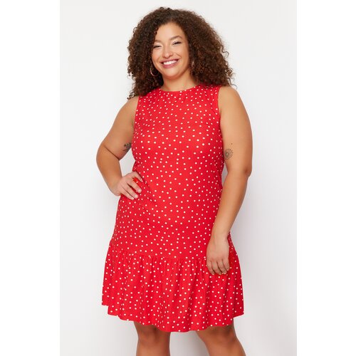 Trendyol Curve Red Polka Dot Printed Zero Sleeve Flounce Shift/Plain Mini Flexible Knitted Dress Cijene