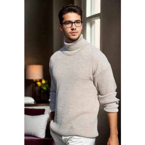 Dewberry 18701 Turtleneck Mens Knitwear-BEIGE Slike
