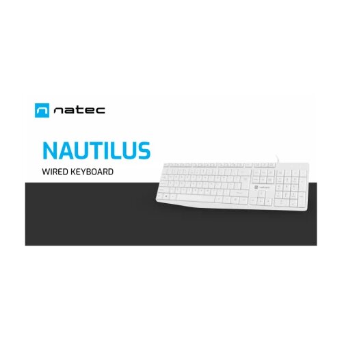 Natec NAUTILUS, Slim Multimedia Keyboard US, Spill Proof, USB, White Cene