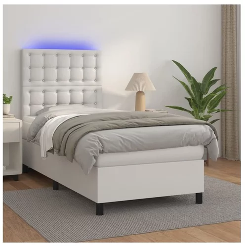  Box spring postelja z vzmetnico LED bela 80x200 cm umetno usnje