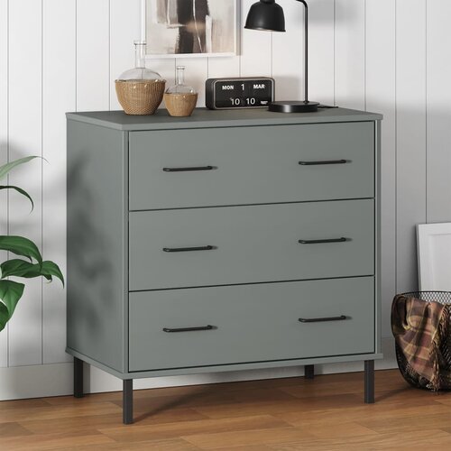 vidaXL Komoda s 3 ladice siva 77 x 40 x 79,5 cm od masivnog drva OSLO Cijene