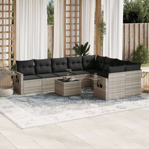 vidaXL 10-dijelni set vrtnih sofa poliratan s jastucima svijetlosivi Cijene