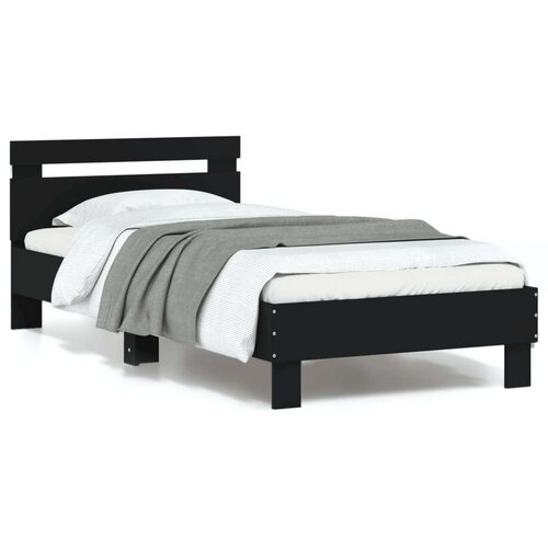  Okvir za krevet s uzglavljem i LED svjetlima crni 90x190 cm Slike