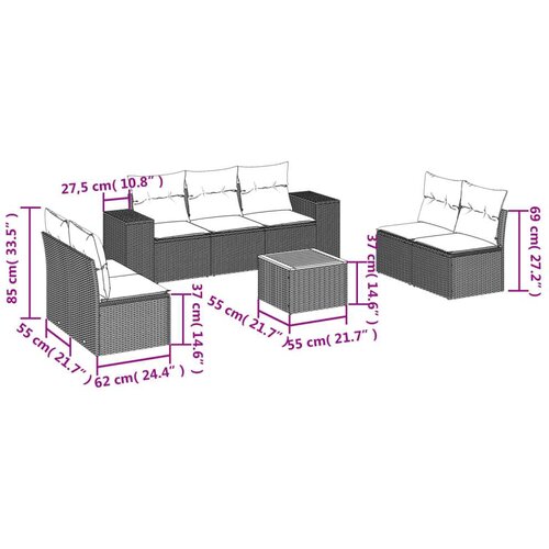 VidaXL 8-dijelni set vrtnih sofa od poliratana s jastucima bež Slike