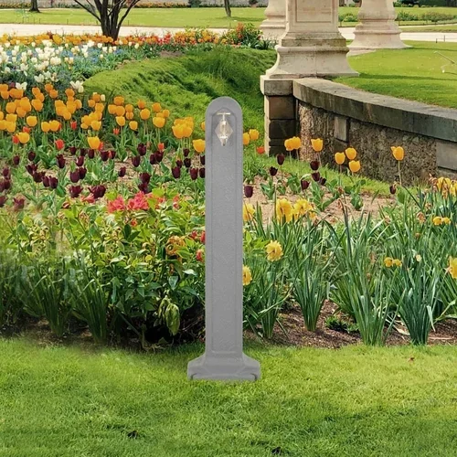 vidaXL Vrtni stebriček za vodo s pipo svetlo siv videz kamna, (20777587)