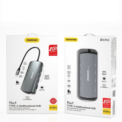 Dudao 11v1 Adapter HUB USB-C HDMI 3,5 mm mini jack USB SD čitalec kartic micro SD VGA RJ45 siv, (21510593) Cene