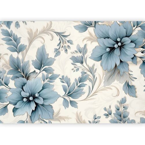  Foto tapeta - Turquoise Flowers in Retro Ambience - Floristic Ornaments 350x256 Slike