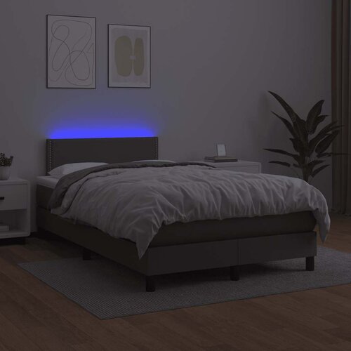  Krevet s oprugama i madracem LED sivi 120x190 cm umjetna koža Slike
