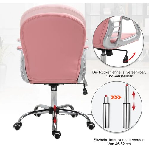  Uredska ergonomska stolica umjetna koža podesiva visina roza Slike