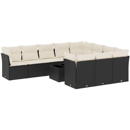  11-dijelni set vrtnih sofa od poliratana s jastucima crni Crna 289 x 234 x 69 cm Slike