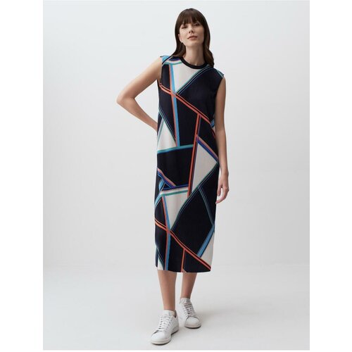 Jimmy Key Mixed Geometric Pattern Pleated Midi Dress Multi Color Cene