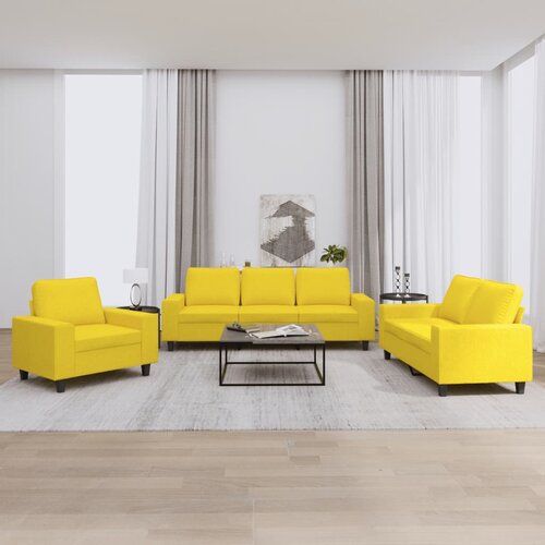  3-dijelni set sofa svjetložuti od tkanine Slike