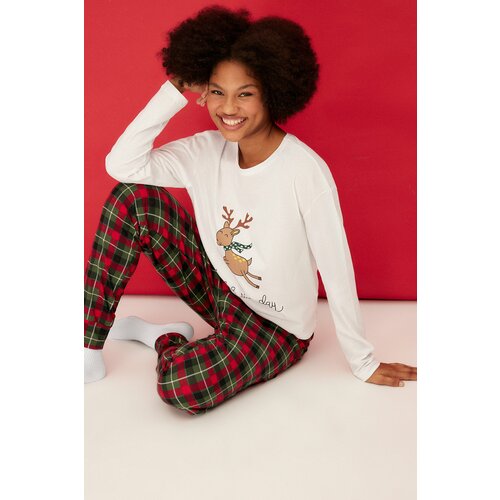 Trendyol Multicolored 100% Cotton Christmas Theme T-shirt-Jogger Knitted Pajamas Set Slike
