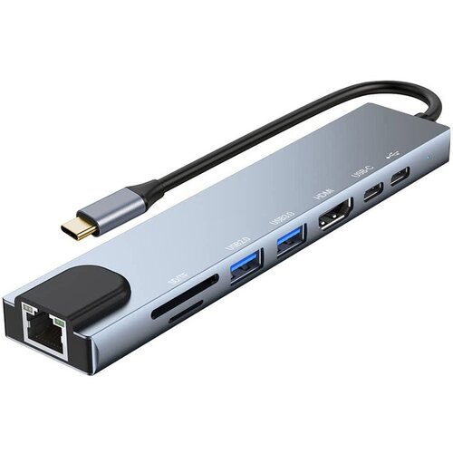 Hub type C 8u1 4K HDMI SD/TF USB-C PD 100M RJ ( 55-078 ) Cene