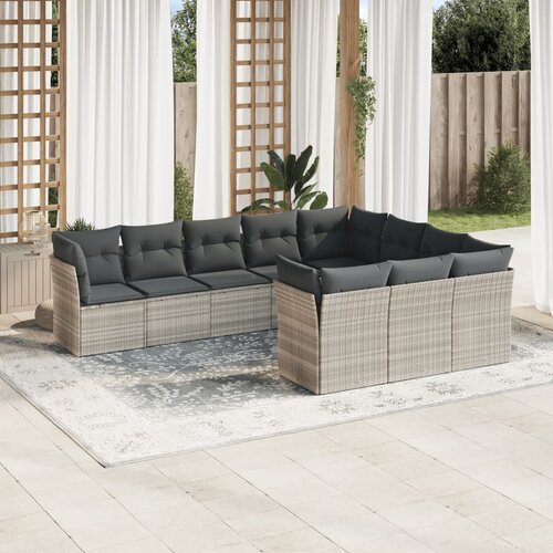vidaXL 10-dijelni set vrtnih sofa poliratan s jastucima svijetlosivi Cijene