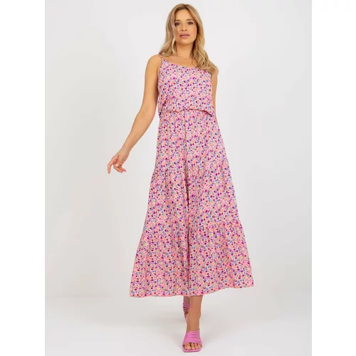 Fashion Hunters Pink maxi dress with flowers on hangers SUBLEVEL