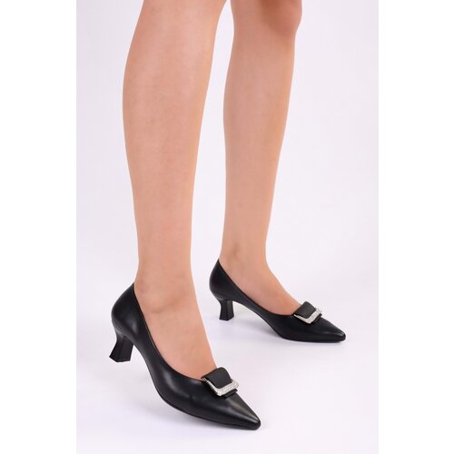 Shoeberry Women's Savoir Black Skin Heeled Shoes Stiletto Slike