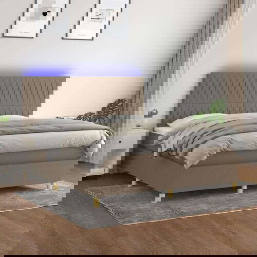  Box spring s madracem LED smeđesivi 180x200 cm tkanina Cijene