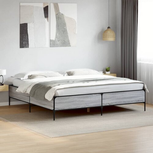 Furnova Posteljni okvir siva sonoma 200x200 cm inž. les in kovina, (21936380) Cene