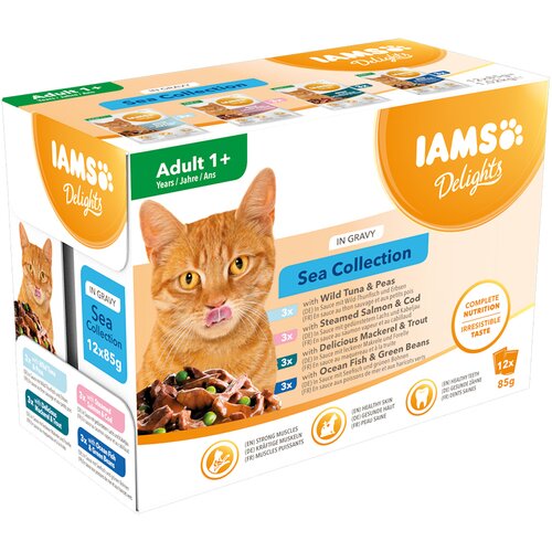 IAMS 36 + 12 gratis! 48 x 85 g mokra hrana za mačke - Delights Adult: Sea Mix u umaku Cijene