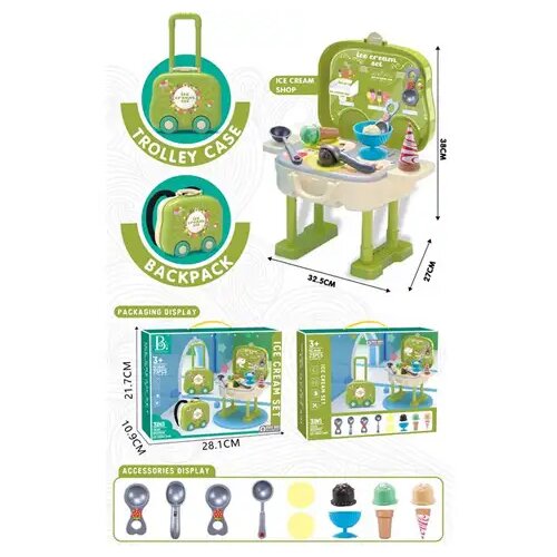 Magic Toys Zeleni sladoledni pult komplet 2-v-1 v kovčku na kolesih Cene