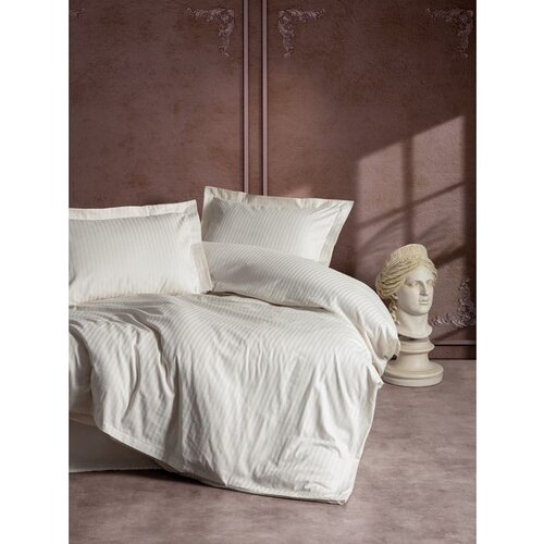  stripe ecru ecru satin double quilt cover set (de) Cene