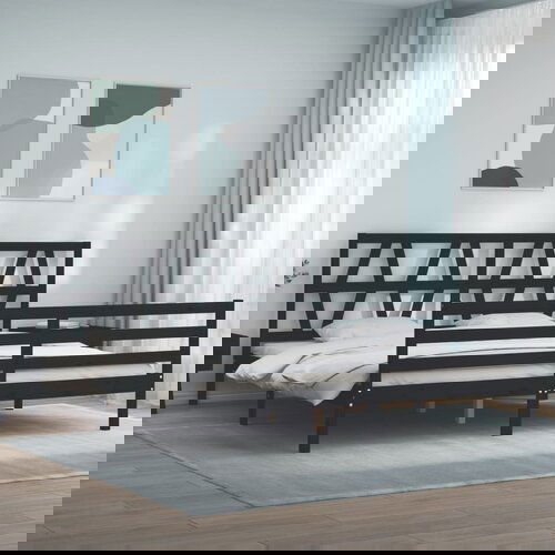 The Living Store Posteljni okvir z vzglavjem črn 200x200 cm trden les - Posteljni Okvir, (21523354) Slike