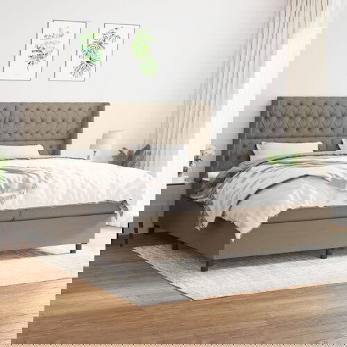 The Living Store Box spring postelja z vzmetnico taupe 200x200 cm blago - Box Spring Postelja, (21514628) Slike