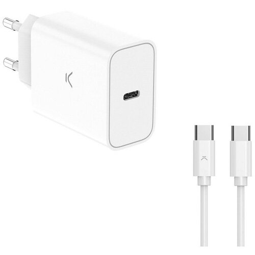 Ksix BCD30PDC01B SET ZIDNI Punjač 60 W + KABL USB-C NA USB-C, 1M, BELI Cene