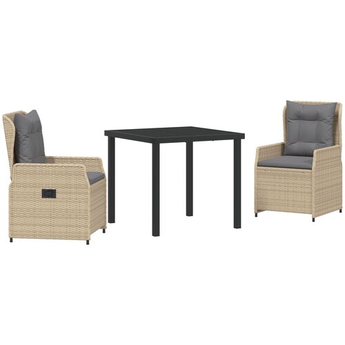 vidaXL 3-delna vrtna jedilna garnitura Bež poli rattan, Vrtna miza Črna 80x80x73 cm Temperirano steklo Cene