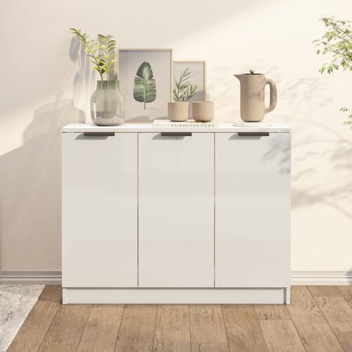 VidaXL Komoda visok sijaj bela 90,5x30x70 cm konstruiran les Slike