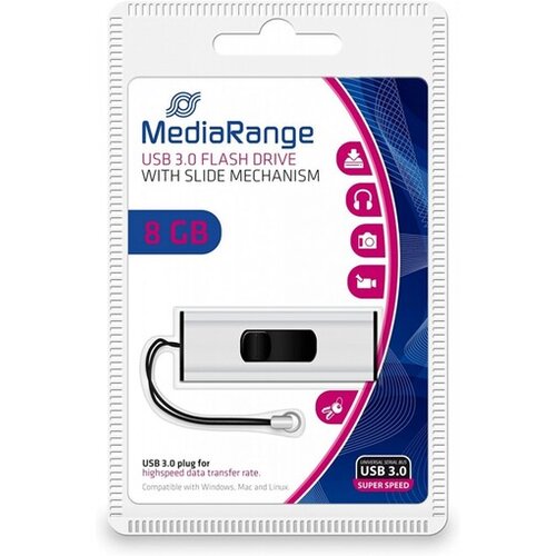 Mediarange USB 3.2 Gen 1 USB STICK s kliznim mehanizmom i uzicom za privjesak, Silver/Black, 8GB , MR914 Cene