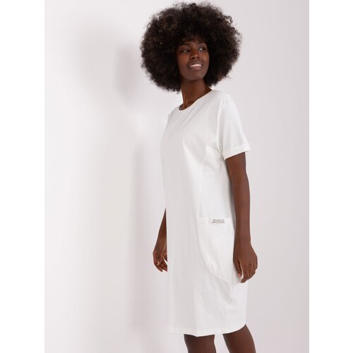 Fashion Hunters Ecru cotton knee-length basic dress Slike