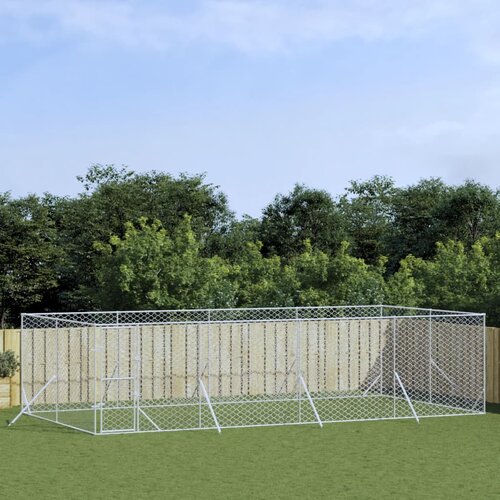 vidaXL Zunanji pasji boks srebrn 8x4x2 m pocinkano jeklo Cene